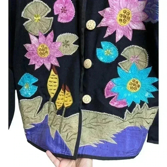 Indigo Moon Women's Embroidered & Embellished Button-Up Floral Jacket - Picture 5 of 12